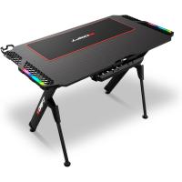 Mesa Gaming con Tablero con Acabado en Fibra de Carbono Cubierto por una Alfombrilla Full Size, Soporte para Tazas y Auriculares, Patas Regulables, Color Negro - details 21