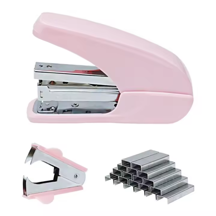 Dispensador de cinta, juego de grapadora, removedor de grapas, Clips de papel, Kit de papelería de oficina, tijeras y pestañas, Accesorios de escritorio de Color macarrón - 1