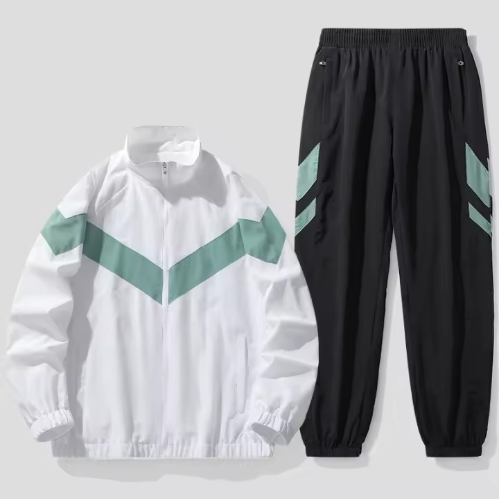 Rdovkxua Conjunto Deportivo Casual Para Hombres Primavera/Verano Chaqueta De Chándal Con Cremallera, Pantalones Con Cordón Material De Poliéster Diseño Sólido - 1