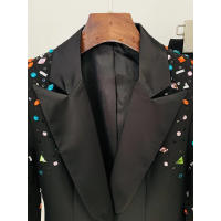 Traje de pantalón con cuentas de diamantes coloridos, talla grande, blazer de un solo botón, pantalón acampanado, conjunto de do - details 3