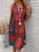 2025 TEMU nuevo vestido informal con cuello en V estampado para mujer - details 1