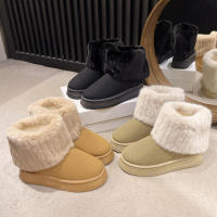Botas de nieve informales para mujer, zapatos sin cordones, punta redonda, terciopelo de felpa sólido, tacón medio cálido, impermeables, invierno - details 9