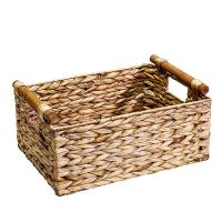 Cesta Rectangular de mimbre con asas de madera para estantes, almacenamiento de jacinto de agua, cestas naturales - details 0
