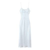 TRAFZA-vestido largo con escote en V para Mujer, prenda sin mangas con cremallera ajustada, pliegues, versátil, verano, 2024 - details 4