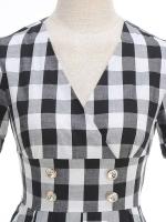 Elegante Vestido Rockabilly de Cintura Alta con Cuadros Blancos y Negros - details 3