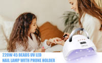 UV LED [Uñas] [Lámpara], 220W UV [Uñas] Luz de esmalte con soporte para teléfono Secador de esmalte de gel profesional Curado [Lámpara] con 4 ajustes de temporizador, sensor automático 45 cuentas para [Uñas] Diseño de arte - details 0