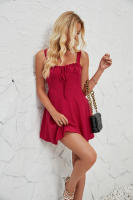 Mini vestido de verano sin tirantes con dobladillo en forma de A de color sólido y falda con tirantes para mujer - details 0