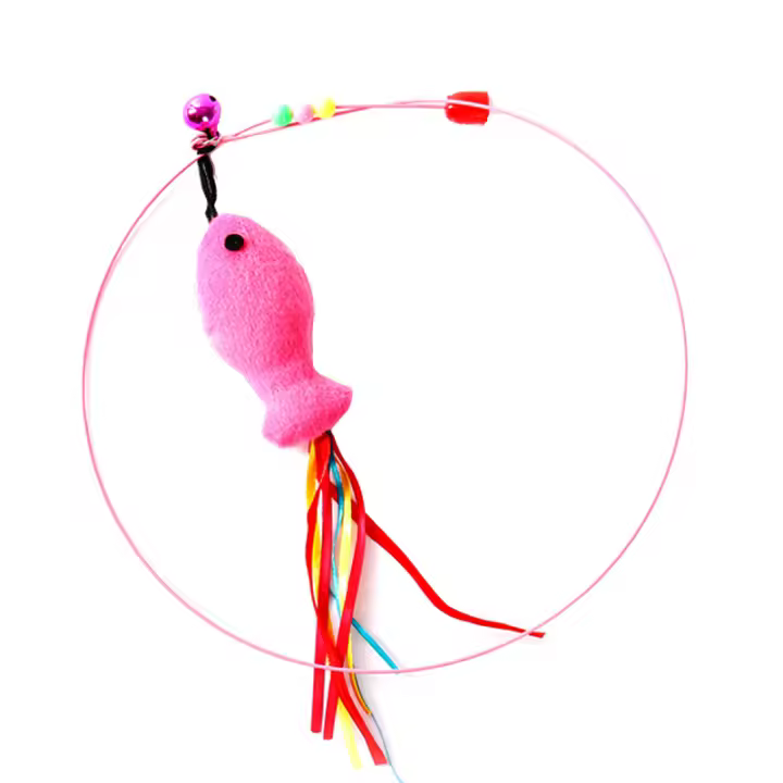 Juguete para gato, alambre de acero elástico, Teaser para gato, pez pequeño, divertido, elástico, retráctil, palo para gato, campana de plumas, caña de juego para gato - 1