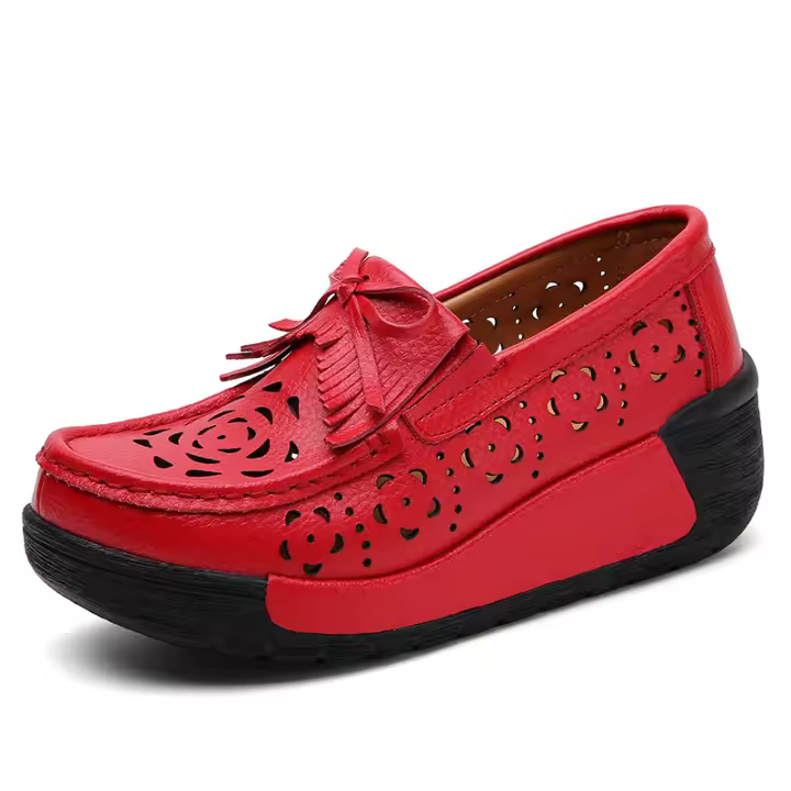Zapatos para caminar con recortes para mujer, calzado con plataforma sin cordones de cuero, calzado con cuña transpirable y hueco - 1