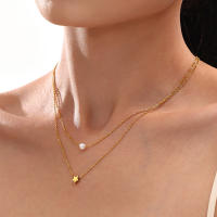 Collar multicapa con diseño de perlas de estrella popular en Europa y América, apilamiento de viajeros, joyería de oro real de 18 quilates de acero de titanio - details 0