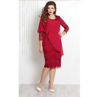 Vestido de noche de encaje de talla grande para mujer, color sólido, patchwork, elegante, manga 3/4, ajustado - details 16