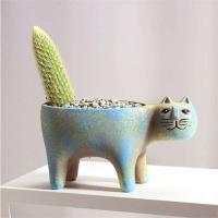 ETA jugoso de cerámica en forma de gato, jarrón de simulación de cómic animal, planta de interior ETE, decoración del hogar - details 6