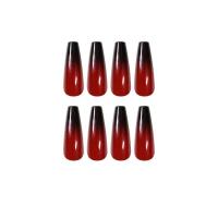 Uñas postizas de ballet largas acrílicas degradadas rojas y negras decoradas con pegamento, uñas reutilizables, 24 piezas - details 3