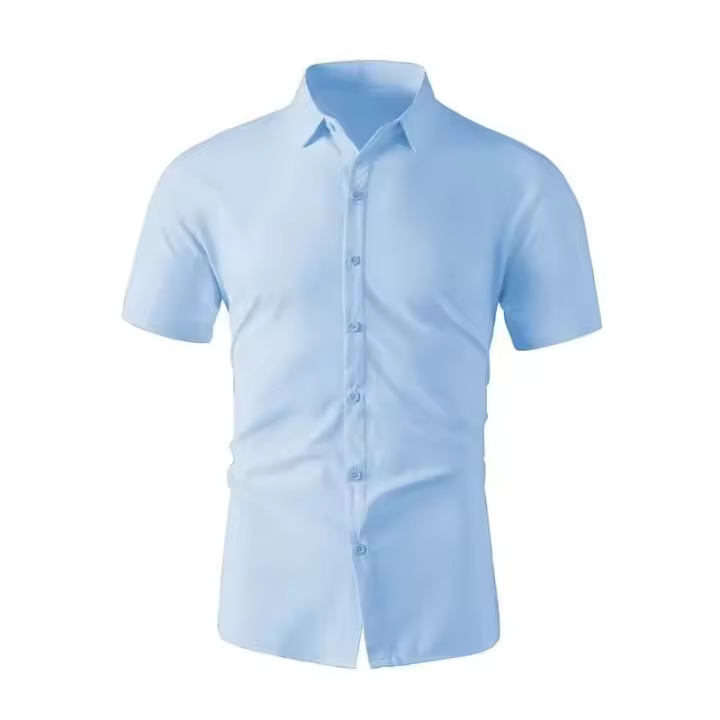 Nueva camisa de negocios de manga corta informal de color sólido para hombre, moda de verano, sin permanente, top cómodo y versátil - 1