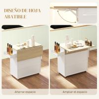 Carrito de cocina plegable, mueble auxiliar de cocina con ruedas, 2 puertas, cajón para especias, toallero y estante ajustable, 106x42x87 cm, blanco y roble - details 5