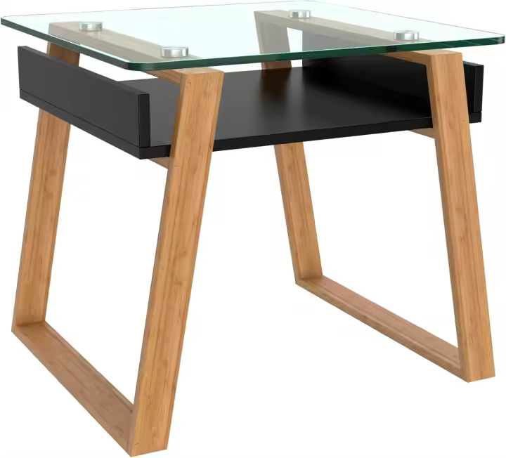 Mesa Auxiliar - Mesa de Centro Rectangular de Vidrio y Madera con Bandeja para Revistas, Mesa de Centro Baja para Salón y Oficina. - 1