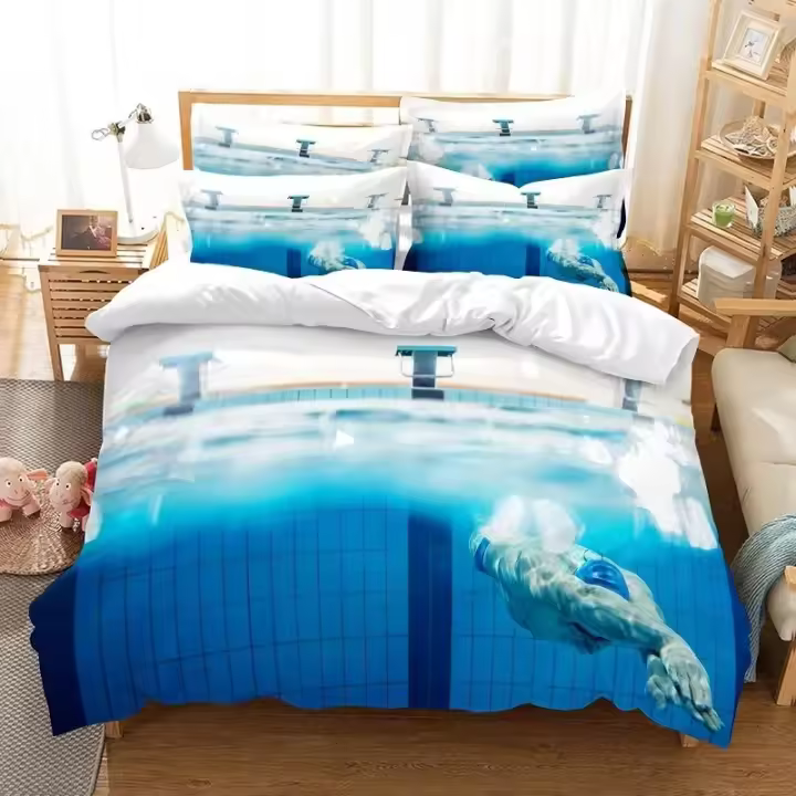 Conjunto de Ropa de Cama de Piscina 3D Diseño de Moda en Lino Cubierta de Edredón Ropa de Cama - 1