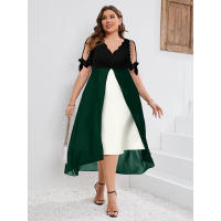 Primavera Verano nuevo vestido de manga media Irregular de dos piezas falso con cuello en V de talla grande para mujer - details 3