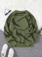 Nuevo Popular primavera otoño Graffiti Jacquard patrón suéter Casual cuello redondo contraste Color tejido jersey de los hombres - details 15