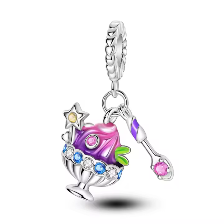 Colgante de pulsera de plata de ley 925, colgante de cono de huevo de helado, pulsera de mujer, collar, colgante Haoshi, cuentas de joyería - 1