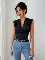 Nuevo Top Sin Mangas Brillante con Escote en V para Mujer, Top Sin Mangas Adornado con Lentejuelas - details 3
