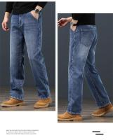 Jeans de Pierna Recta y Cintura Alta para Hombres en Invierno Ajuste Suelto, Largo y Cálido con Tirantes Elásticos Pantalones Cortos de Moda para Hombres Mayores - details 10