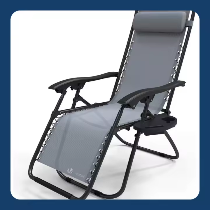 Tumbona Plegable Multiposición Silla de Gravedad Cero Reclinable con Soporte para Bebidas y Reposacabezas Extraíble Carga Máxima 120kg Gris - 1