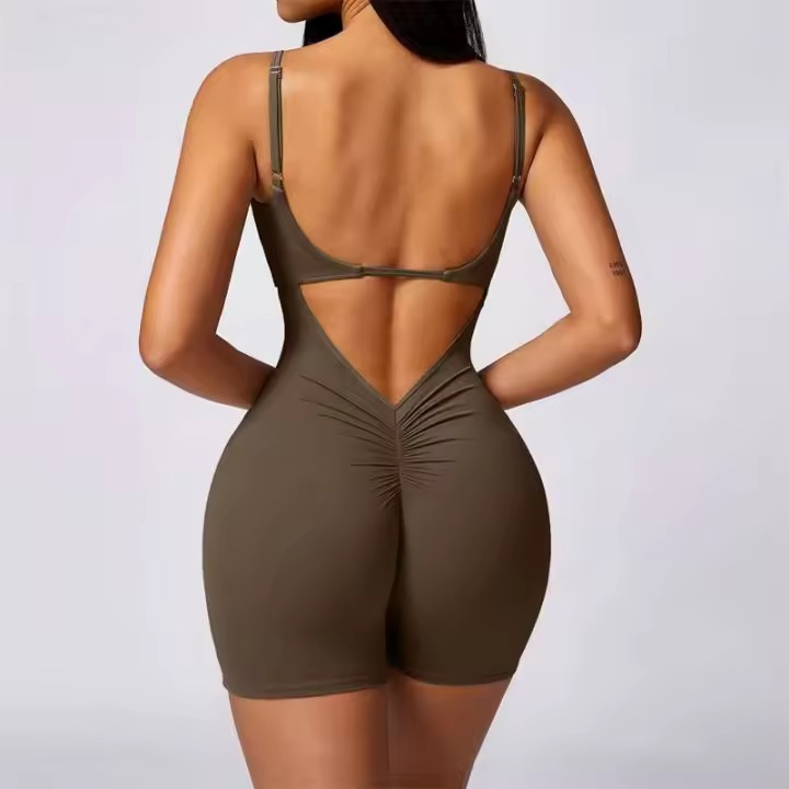 Conjunto de yoga corto sin espalda para mujer, ropa deportiva de una pieza, Tre de Fiers, traje de entrenamiento de verano - 1