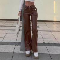 BUNO-pantalones ajustados de cuero PU con cremallera para mujer, ropa de calle informal Y2K para fiesta, pantalones de pierna recta de cintura alta, pantalones elegantes góticos 2025 - details 8