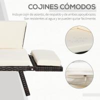 Ratán Convertible de 2 Plazas Cama Individual con Respalones Acolchados y Sofá Doble para Exterior Jardín Patio Terraza 129x63x67 cm Beige - details 3