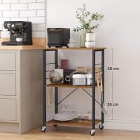 Estantería de Cocina con Ruedas, Carrito de Servicio de 3 Niveles, Estantería para Microondas, Horno, Tostadora, Marco de Metal con 6 Ganchos, Marrón Rústico y Negro - details 2