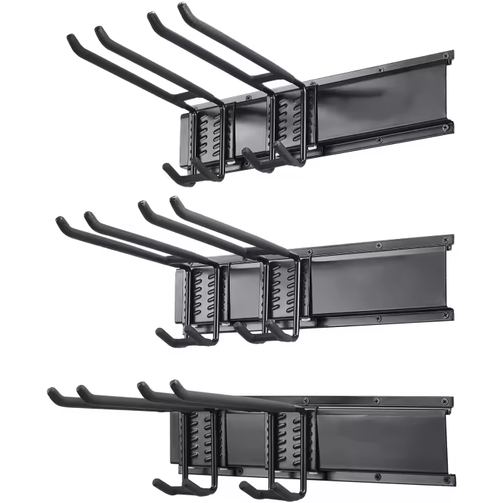 SucceBuy Organizador de herramientas de garaje, estante de almacenamiento de montaje en pared con capacidad de carga máxima de 800 libras, resistente con 6 ganchos ajustables y 3 rieles - 1