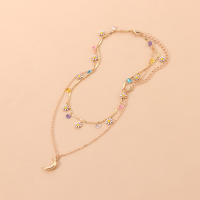 Colgante de luna Retro a la moda para mujer, conjunto de diamantes de flores, Collar Simple, cadena corta de clavícula - details 5