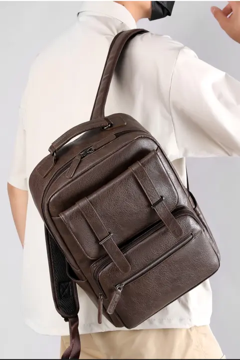 Mochila impermeable de cuero para hombre, bolsa para ordenador - 1