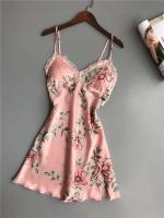 Ropa de seda satinada para mujer, bata Ence Home, alfombrilla para el pecho, pijama, rosa, blanco, 3 piezas - details 11