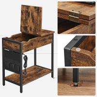 Mesa Lateral Adelgazada con Multienchufe Mesa de Noche para Sala de Estar y Dormitorio en Marrón Rústico y Negro - details 6