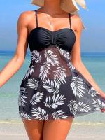2025 Vestido corto Tankini con pantalones cortos traje de baño para mujer traje de baño femenino acolchado estampado traje de baño ropa de playa para nadar verano - details 1