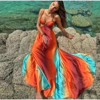 Vestido Largo de Tie-dye de Gradiente Vestido Chic de Vacaciones para Mujer con Espalda Abierta y Pliegues - details 5