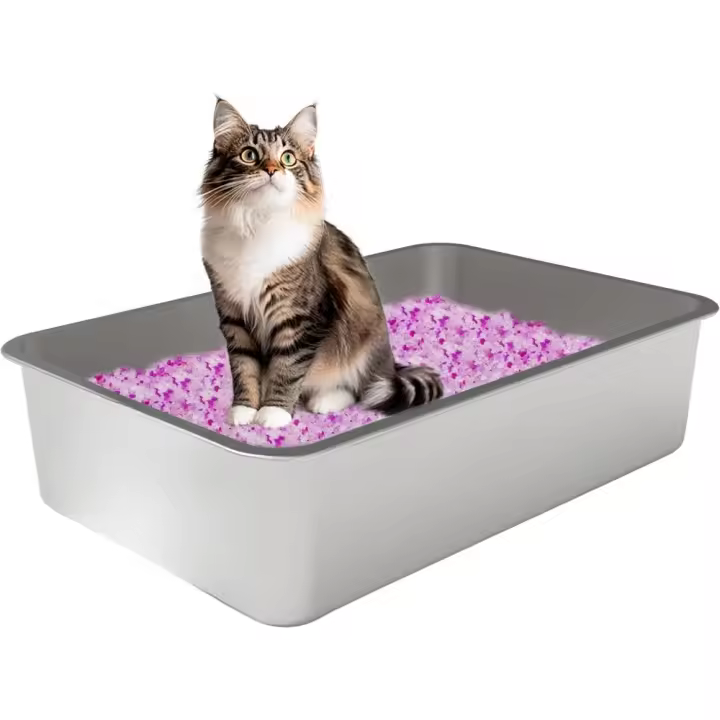 Caja de Arena de Metal Extra Grande para Gatos Bandeja de Arena de Acero Inoxidable Duradera para Gatos Grandes o Múltiples Superficie Suave y Fácil de Limpiar - 1