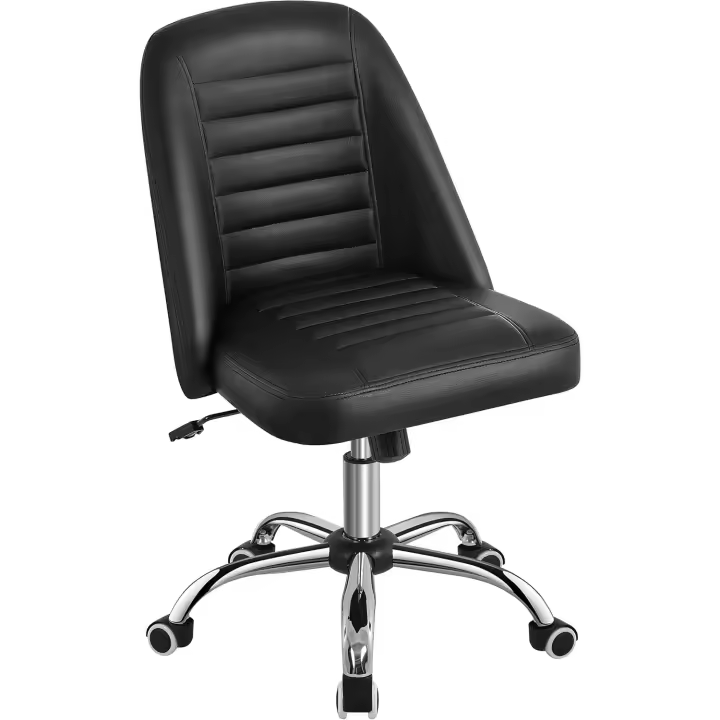 Escritorio Silla Giratoria de Cuero PU Silla Ergonómica Silla Sin Reposabrazo Silla con Ruedas Capacidad 136 KG Negro - 1
