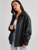 Chaqueta de Moto para Mujer de Tamaño Grande en Cuero Pretendido para Outfit de Otoño/Invierno 2024 con Cierre de Cremallera y Forro de Poliéster - details 6