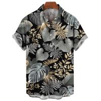 Camisa estampada de mezclilla hawaiana, pantalones cortos casuales, mangas superiores, ropa de calle grande, ropa de hombre original - details 3