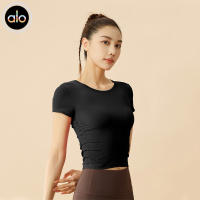 Alo yoga manga corta nuevo rayas deporte manga corta camiseta transpirable fitness adelgazamiento yoga ropa top - details 2