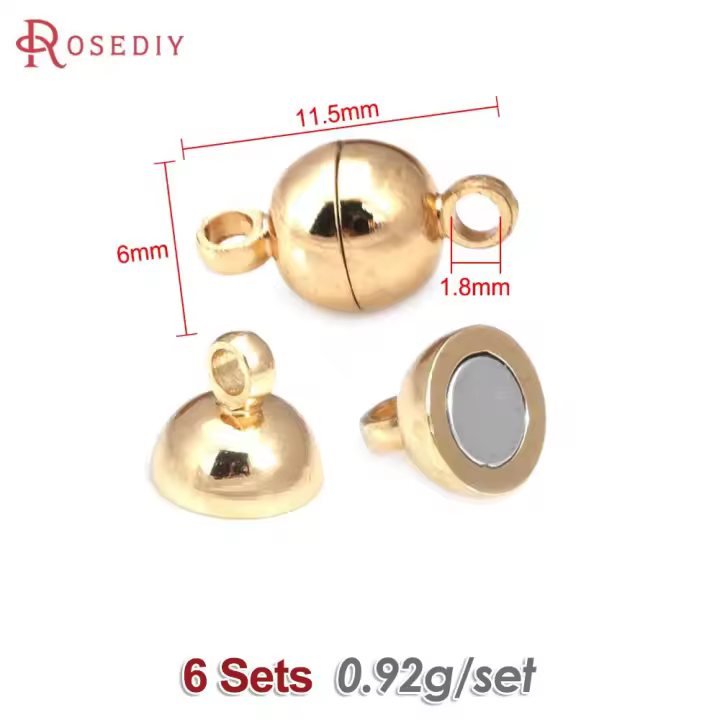 6 juegos de 5MM, 6MM, 8MM, 10MM, 18K, Color dorado, latón, bola ovalada/redonda, collar magnético, pulseras, cierres de conexión, suministros para fabricación de joyas - 1