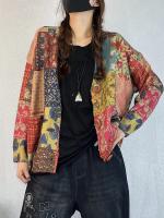 Suéter de cardigan casual para mujer Masss Wasss con estampado floral talla grande cuello en V lavado a mano material exterior de mezclilla temporada de primavera/verano - details 6