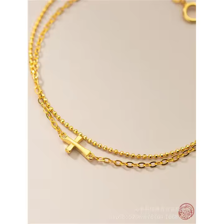 Tobillera de cruz de plata pura dorada estilo INS de moda - 1