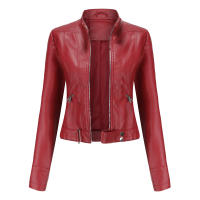 Chaquetas de piel sintética para mujer, abrigo ajustado con cremallera para motocicleta, abrigo corto de PU para motorista - details 8