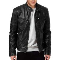 Chaqueta de Cuero Motera Delgada Ajuste Cinturón, Abeto, Anti-viento para Otoño - details 4