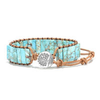 Pulsera de cuero tejido a mano con piedra del emperador del viento bohemio para mujer - details 2