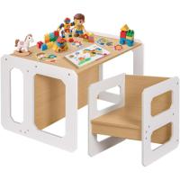 1 Taburete, Juego de Asientos Infantiles 3 en 1 y Banco Convertible en Mesa, Muebles Infantiles (Natural, L) - details 0